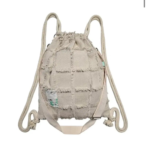 [BUNJANG] Milk Wave Grunge Square Pattern Crossbody Bag & Gym Sack (String Bag) - Natural Ivory / 새상품) 밀크웨이브 그런지 스퀘어 패턴 크로스백 앤 짐색 (스트링 백) [내츄럴 아이보리]