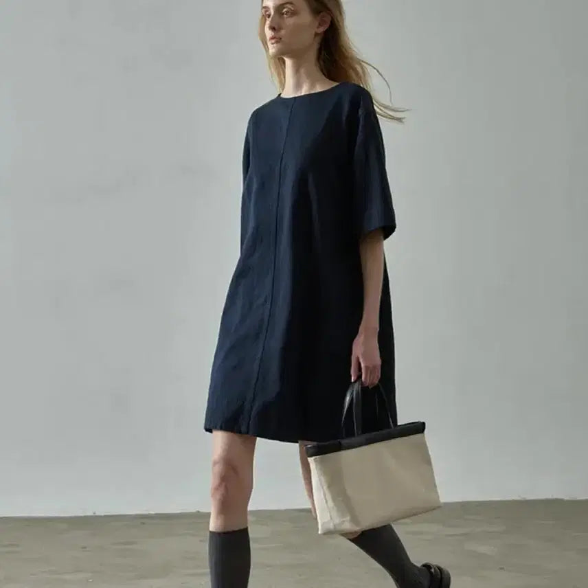 [BUNJANG] Facadepattern Linen Half Sleeve Dress M / 파사드패턴 린넨 하프 슬리브 원피스 M