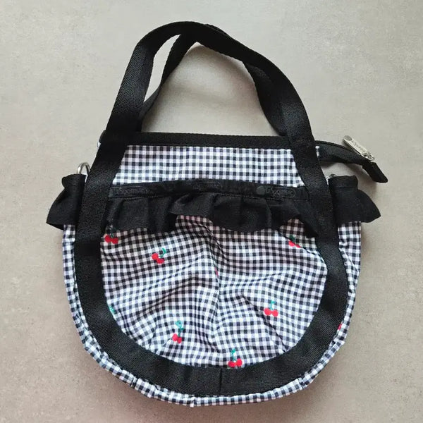 [BUNJANG] Lesportsac Gingham Check Cherry Frill Round Tote Bag / 레스포삭 깅엄체크 체리 프릴 라운드 토트