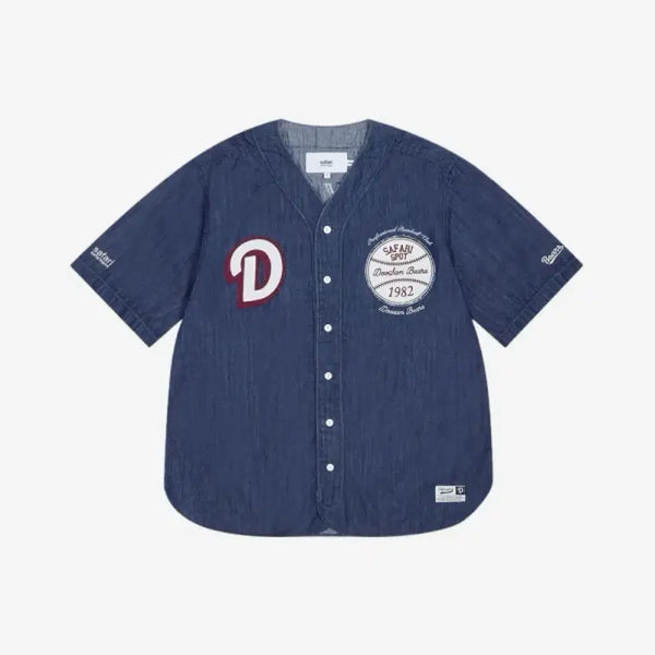 [BUNJANG] Doosan Bears Safari Spot Denim Jersey (Size 1) / 두산베어스 사파리스팟 데님 저지