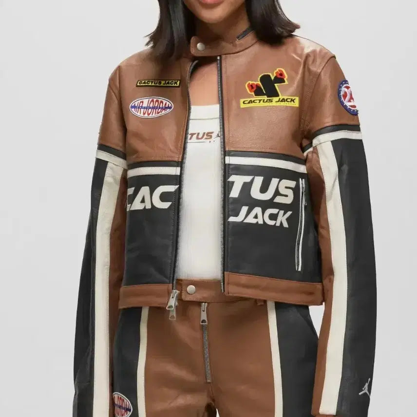 [BUNJANG] Jordan x Travis Scott Leather Jacket - Archeo Brown / 조던 x 트래비스 스캇 레더 자켓 아키오 브라운 - 아시아