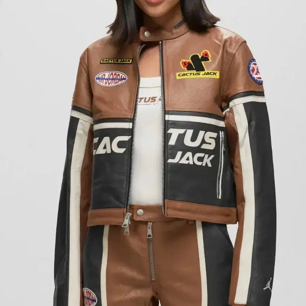 [BUNJANG] Jordan x Travis Scott Leather Jacket - Archeo Brown / 조던 x 트래비스 스캇 레더 자켓 아키오 브라운 - 아시아