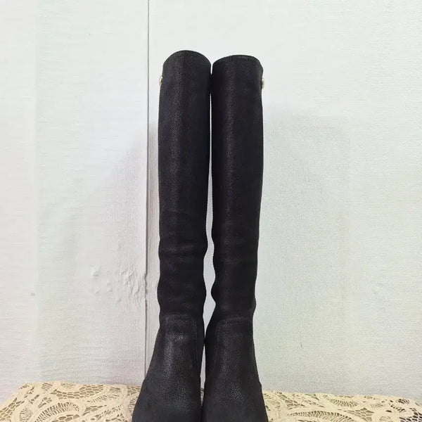 [BUNJANG] Tory Burch Black Leather & Textile Long Boots / 토리버치 블랙 롱부츠 230