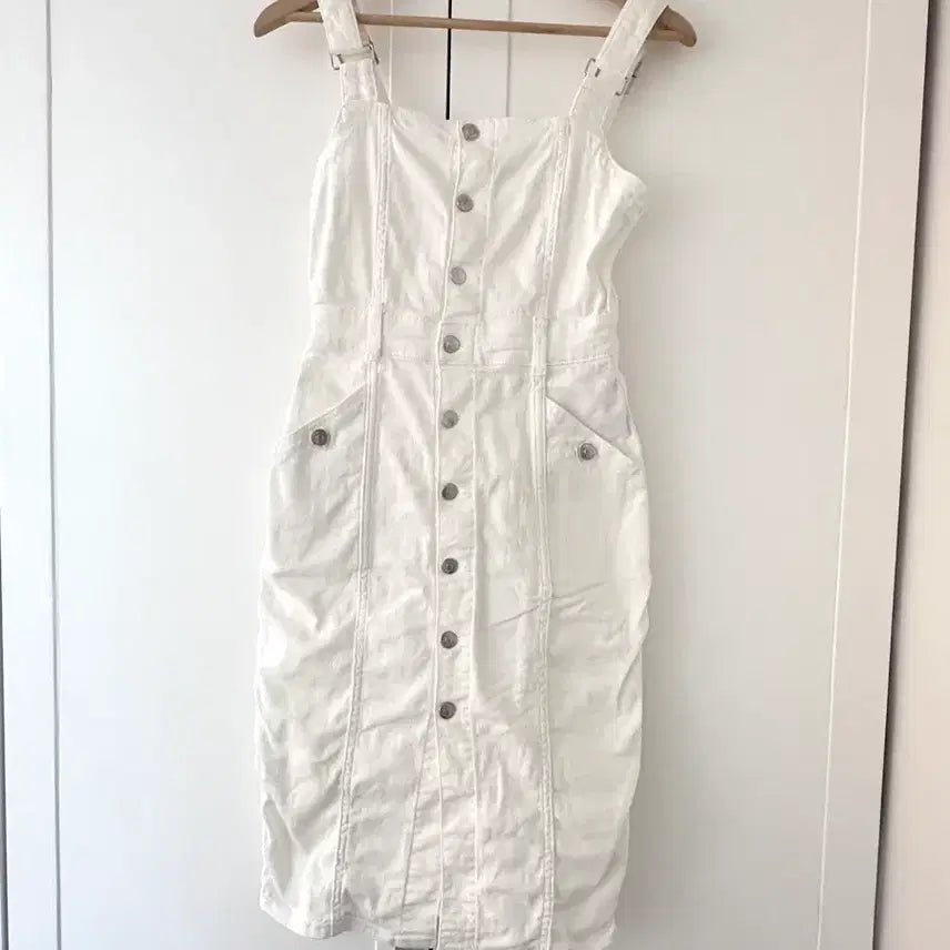 [BUNJANG] Zara White Denim Pinafore Dress / 자라 화이트 데님 멜빵 원피스