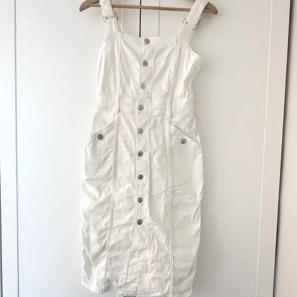 [BUNJANG] Zara White Denim Pinafore Dress / 자라 화이트 데님 멜빵 원피스