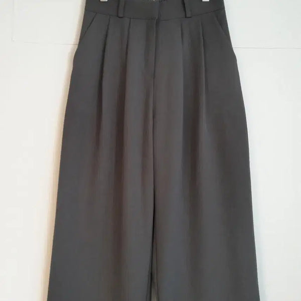 [BUNJANG] Charcoal Wide-Leg Pants with Back Elastic Band / 차콜색뒤밴딩핀턱와이드 팬츠