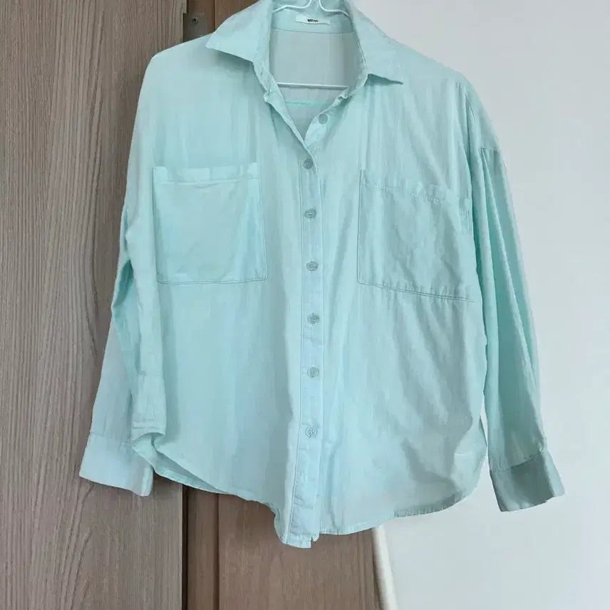 [BUNJANG] Mint and Sky Blue Blend Casual Pocket Shirt / 민트색 하늘색 면 셔츠