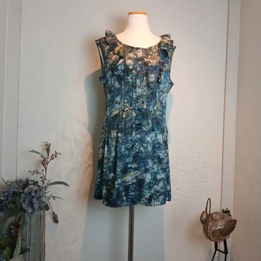 [BUNJANG] RENZA MARKS Sleeveless Silk Dress Shirring Pattern / RENZA MARKS 민소매 실크원피스 셔링 패턴