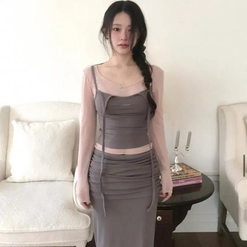 [BUNJANG] Cloud Emotion Fuglet Sleeveless Dress Set - Grey / (새것) 클라우드이모션 자체제작 fuglet 원피스 세트