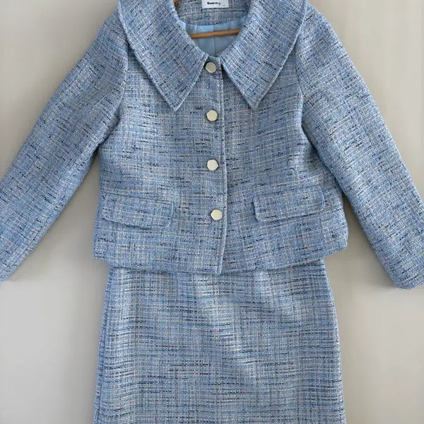 [BUNJANG] Romistory Blue Tweed Two-Piece Set Size 1 / 로미스토리 블루 트위드 투피스 세트 1사이즈