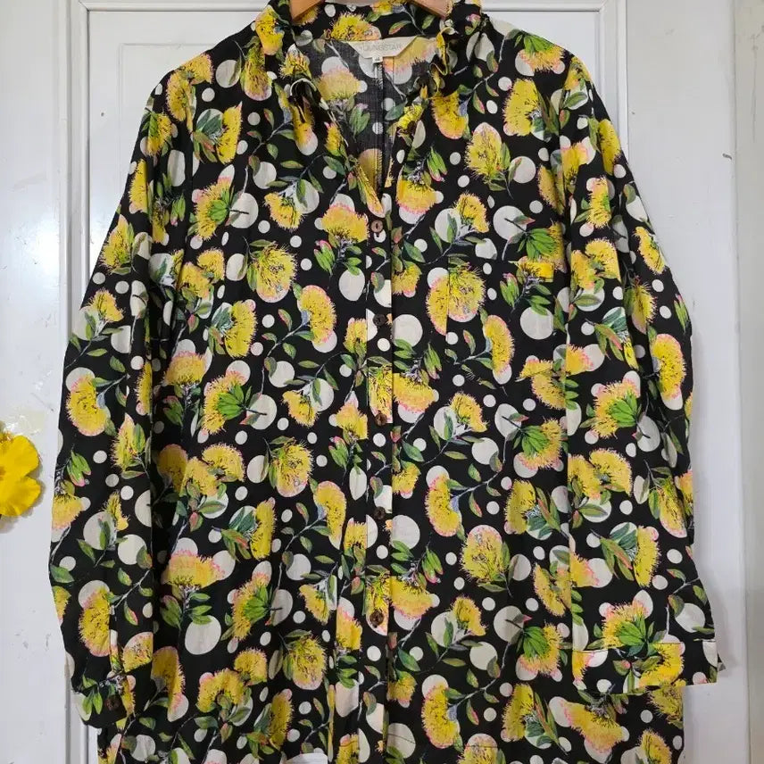 [BUNJANG] Linen Floral Print Shirt Jacket - Yellow / 여름 초가을  고급스러운 디자인이쁜   마 린넨 남방셔츠 자켓. 거의새거