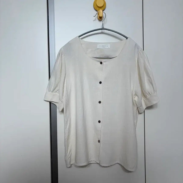 [BUNJANG] Square Neck Linen Blouse Shirt / 스퀘어넥 린넨 블라우스 셔츠