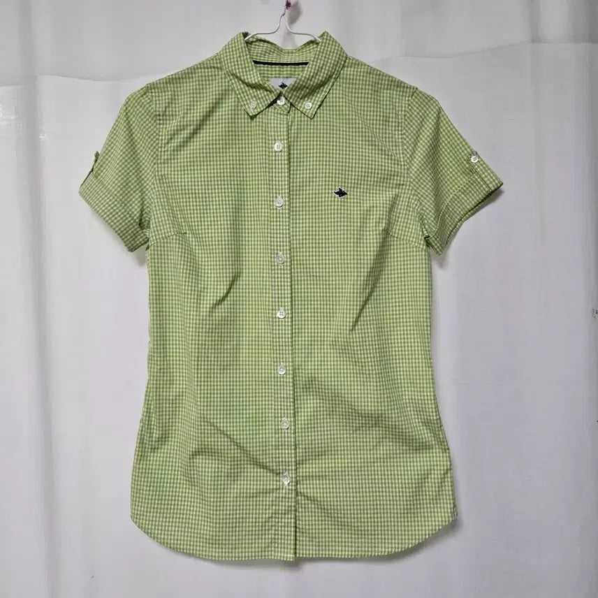 [BUNJANG] Pearly Gates Women's Lime Green Check Short Sleeve Button-Down Golf Shirt / PEARLY GATES 체크 반팔 셔츠 라임 1사이즈