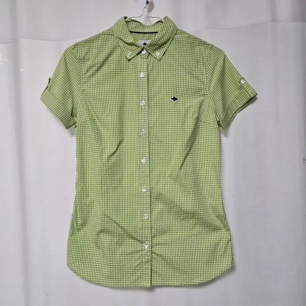 [BUNJANG] Pearly Gates Women's Lime Green Check Short Sleeve Button-Down Golf Shirt / PEARLY GATES 체크 반팔 셔츠 라임 1사이즈