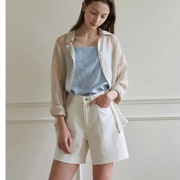 [BUNJANG] ROAIL Wrinkle Square Sleeveless Top Sky Blue / 로에일 링클 스퀘어 나시 스카이블루 (W컨셉/민소매/여름휴가룩)