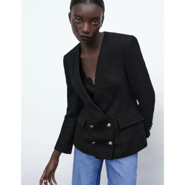 [BUNJANG] ZARA Tweed Double-Button Jacket Black S / ZARA 자라 트위드 더블 버튼 자켓 블랙 S