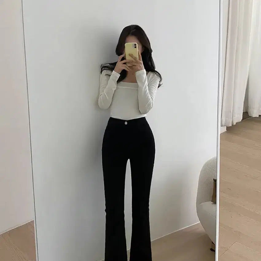 [BUNJANG] WANT Slim Bootcut Cotton Pants Black / 에이블리 원트 슬림 부츠컷 코튼 팬츠 검정 바지