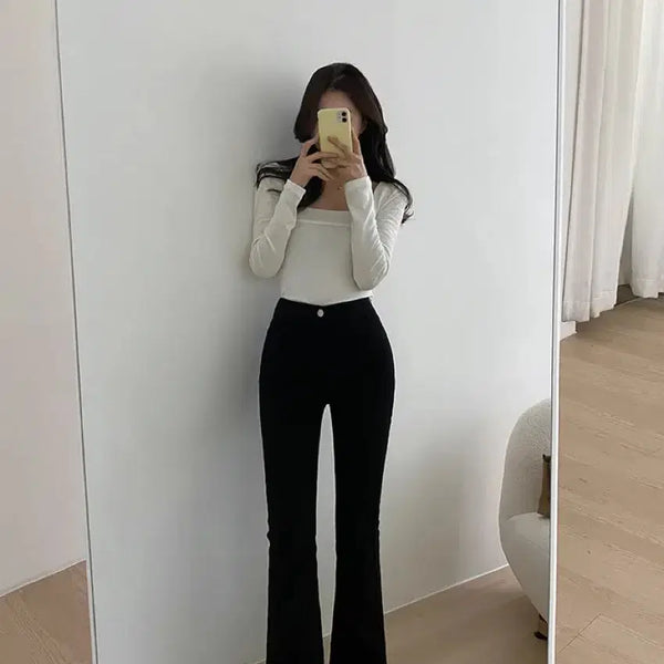 [BUNJANG] WANT Slim Bootcut Cotton Pants Black / 에이블리 원트 슬림 부츠컷 코튼 팬츠 검정 바지