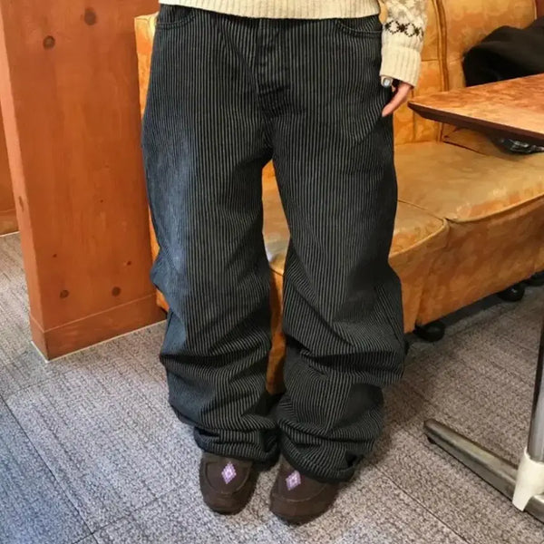 [BUNJANG] Ganggangshop Striped Raw Denim Jeans / 갱갱샵 스트라이프 생지 데님