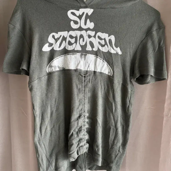 [BUNJANG] String Detail Hooded Short Sleeve T-Shirt / 스트링 후드반팔
