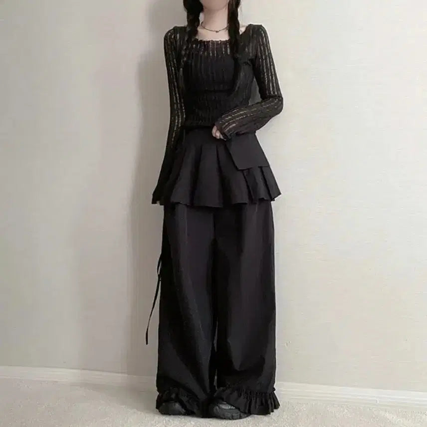 [BUNJANG] Ablie Ruffle Balloon Pleats Wrap Mini Skirt Set / 새상품 에이블리 프릴 벌룬 플리츠랩 미니 스커트세트 치마바지