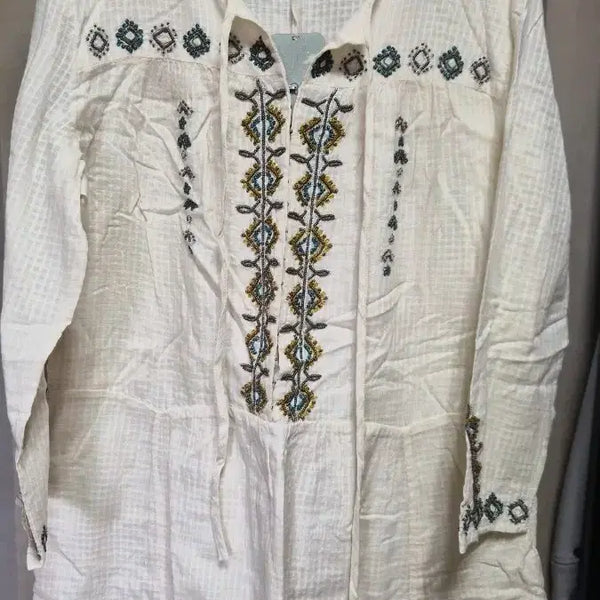[BUNJANG] Hostentropy Embroidery Tunic Shirt White / 호스인트로피아 자수 튜닉 셔츠 화이트