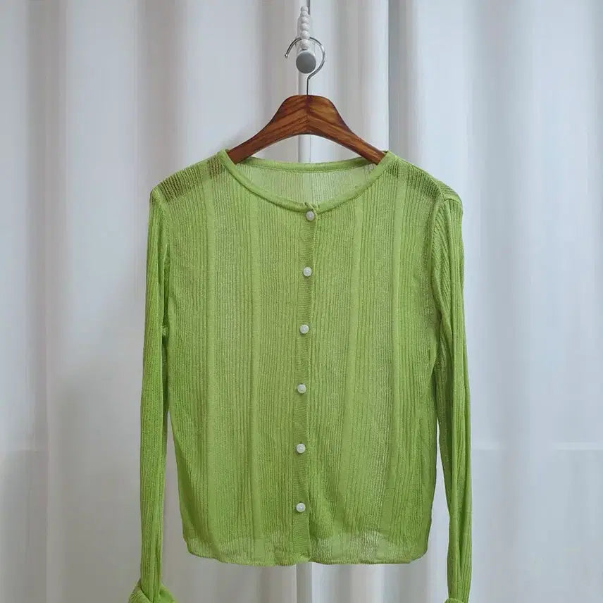 [BUNJANG] Olive Green Round Neck Cropped Cardigan / 올리브 그린 라운드 크롭가디건