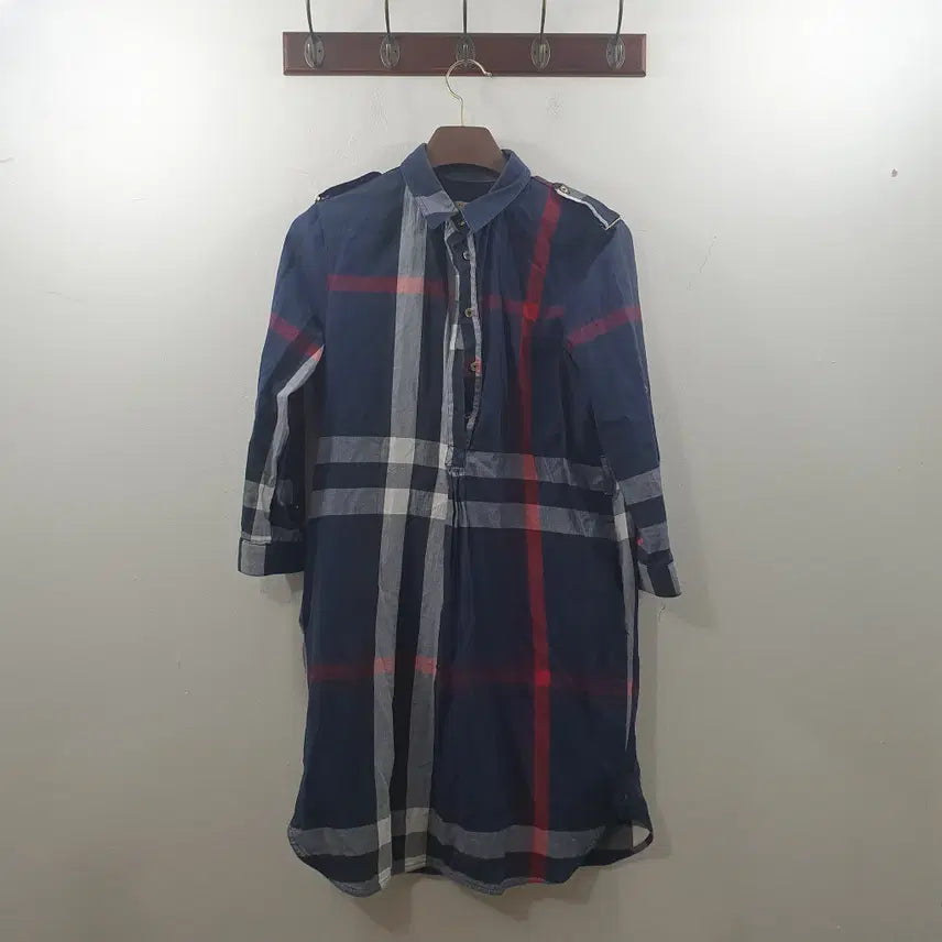 [BUNJANG] Burberry Women's Navy Check Collar Midi Dress XL / XL 버버리 여성 네이비 체크 카라 미디 원피스