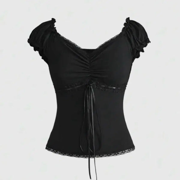 [BUNJANG] Shein Abley Shirring Blouse T-Shirt / 쉬인 에이블리 반팔 셔링 블라우스 티셔츠