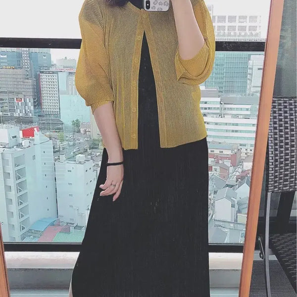 [BUNJANG] Pleats Please Tatami Cardigan Yellow Size 3 / 플리츠플리즈 타타미 가디건 ~