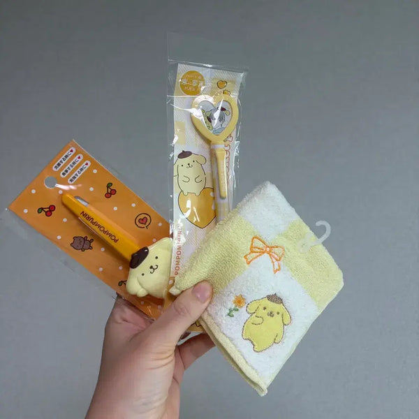 [BUNJANG] Sanrio Pompompurin Hairpin, Ballpoint Pen, and Handkerchief Set (Sealed) / 산리오 정품 폼폼푸린 헤어핀 볼펜 손수건 새상품 미개봉