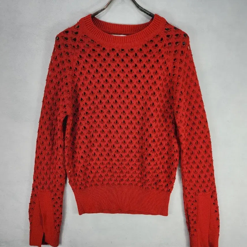 [BUNJANG] ZARA Women's Punch Knit Sweater Red / 자라 여성 펀칭 니트 스웨터 레드