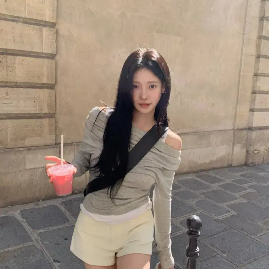 [BUNJANG] LIZ Cream Layered T-Shirt Grey / 리즈 크림 레이어드 티셔츠