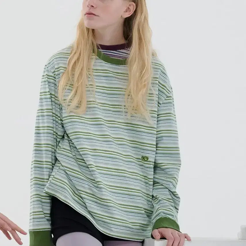 [BUNJANG] Enzo Blues Striped Boxy Tee Green / 엔조블루스 스트라이프 박시 티 그린