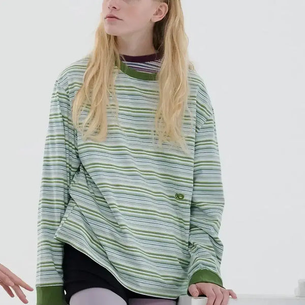 [BUNJANG] Enzo Blues Striped Boxy Tee Green / 엔조블루스 스트라이프 박시 티 그린