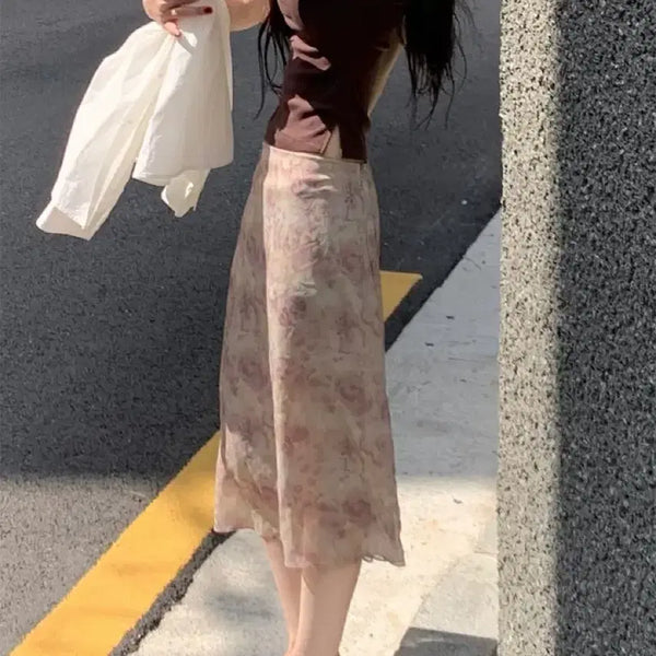 [BUNJANG] Young & Rich Flower Midi Skirt Beige / 영앤리치 플라워 미디스커트 베이지