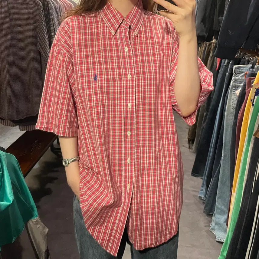[BUNJANG] Polo Ralph Lauren Check Short Sleeve Shirt Red / [IM] 폴로 체크 반팔 셔츠 레드