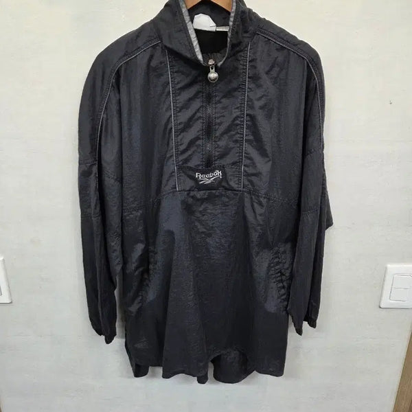 [BUNJANG] Reebok Vintage Silver Embroidery Logo Anorak Nylon Jacket M / 리복 올드스쿨 빈티지 실버자수 로고 아노락 나일론 자켓 m