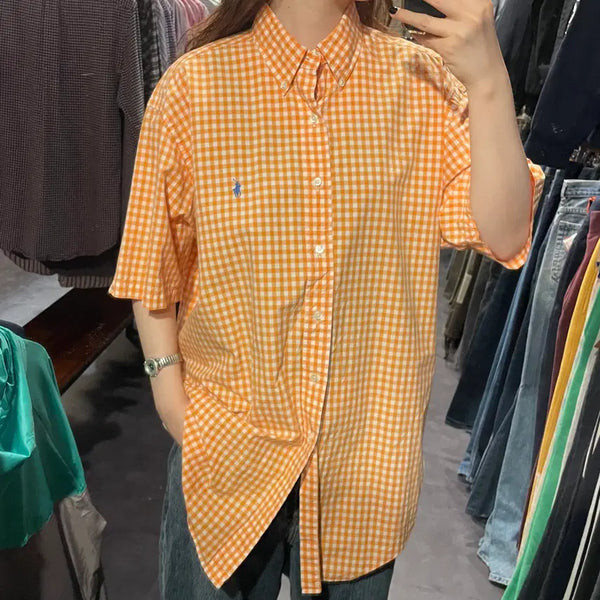 [BUNJANG] Polo Ralph Lauren Check Short Sleeve Shirt Orange / [IM] 폴로 체크 반팔 셔츠 오렌지
