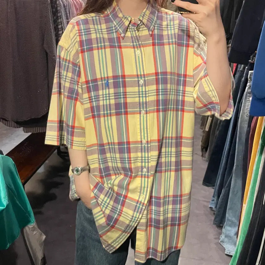 [BUNJANG] Polo Ralph Lauren Check Short Sleeve Shirt Yellow / [IM] 폴로 체크 반팔 셔츠 옐로우