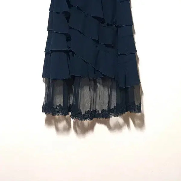[BUNJANG] O'2nd Layered Ruffle Shade Lace Long Skirt / 한섬 오즈세컨] 레이어드 캉캉 셰이드 레이스 롱스커트 (D/NAVY / 55)