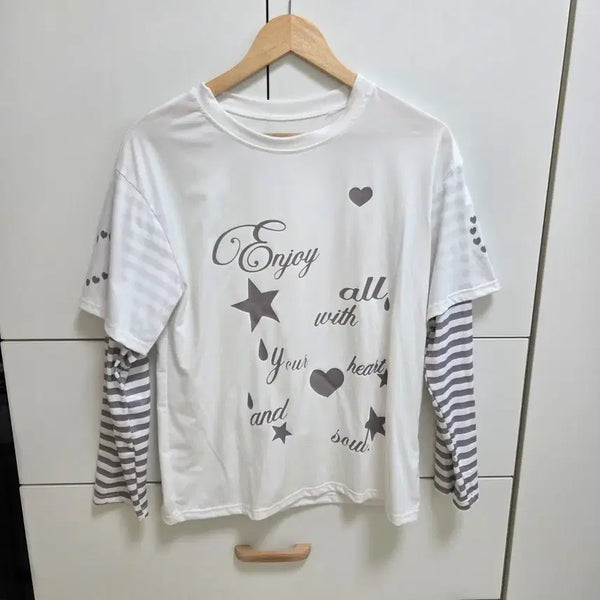 [BUNJANG] Layered Long Sleeve T-Shirt / (실착1회) 레이어드 긴팔티 일체형