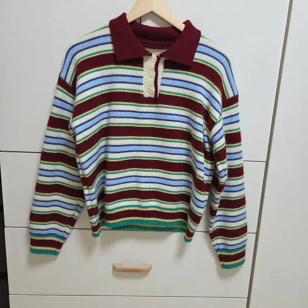 [BUNJANG] Stripe Collar Knit T-Shirt / (새상품) 스트라이프 카라니트티