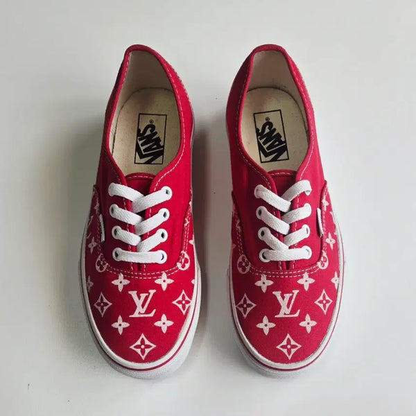[BUNJANG] Vans Louis Vuitton Custom Monogram Authentic Sneakers Red / 반스 루이비통 커스텀 콜라보 레드 240 mm