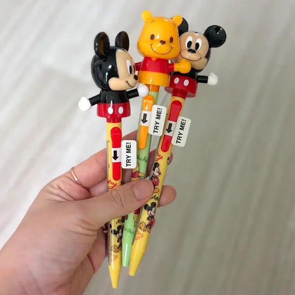 [BUNJANG] Disney Mickey & Pooh Character Action Pen Set (3 Pieces) / 디즈니 미키 푸 캐릭터 움직이는 액션 볼펜 3개 세트