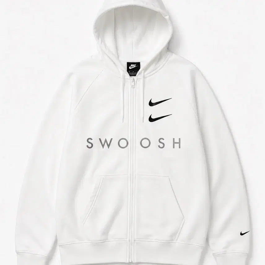 [BUNJANG] Nike Double Swoosh Hooded Zip-Up White / 나이키 스우시 후드 집업 화이트