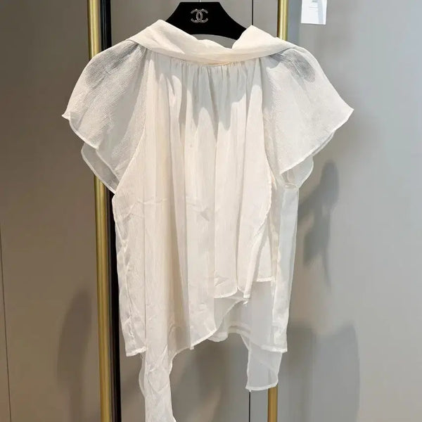 [BUNJANG] Tie Chiffon Blouse Ivory / 타이 쉬폰 블라우스 아이보리