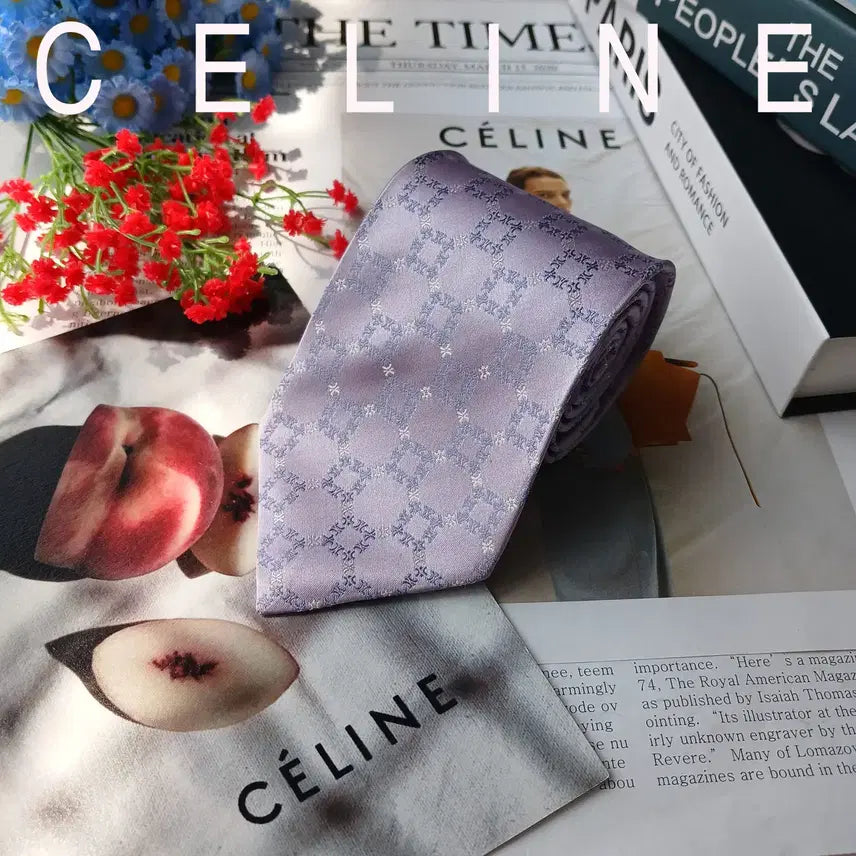 [BUNJANG] Celine Silk Jacquard Logo Pattern Necktie 9cm / 셀린느 실크 퍼플 자카드 로고 패턴 넥타이 9cm A+~A등급 E1687