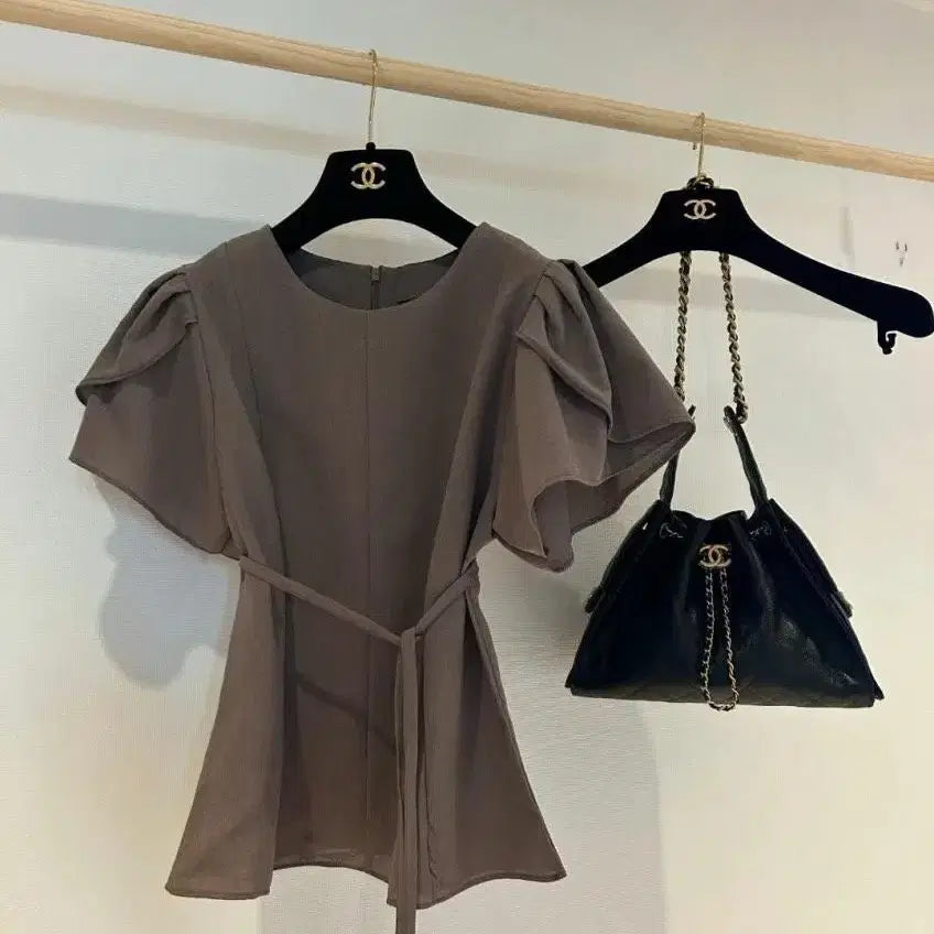 [BUNJANG] Tulip Sleeve Blouse Brown / 소매튤립 블라우스 브라운