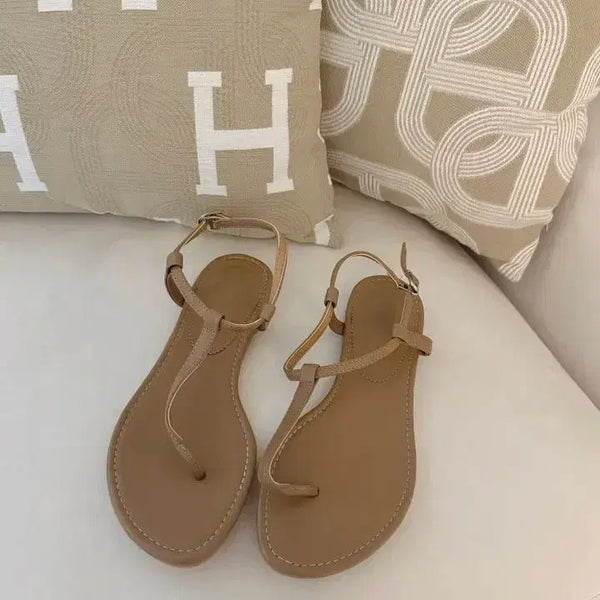 [BUNJANG] Cowhide Strap Slide Sandals Beige Size 250 / 소가죽 스트랩 쪼리 샌들 베이지250